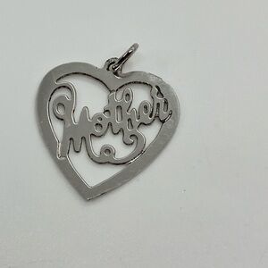 Vtg 925 Sterling Silver Cursive Mother Mom Heart Charm / Pendant
